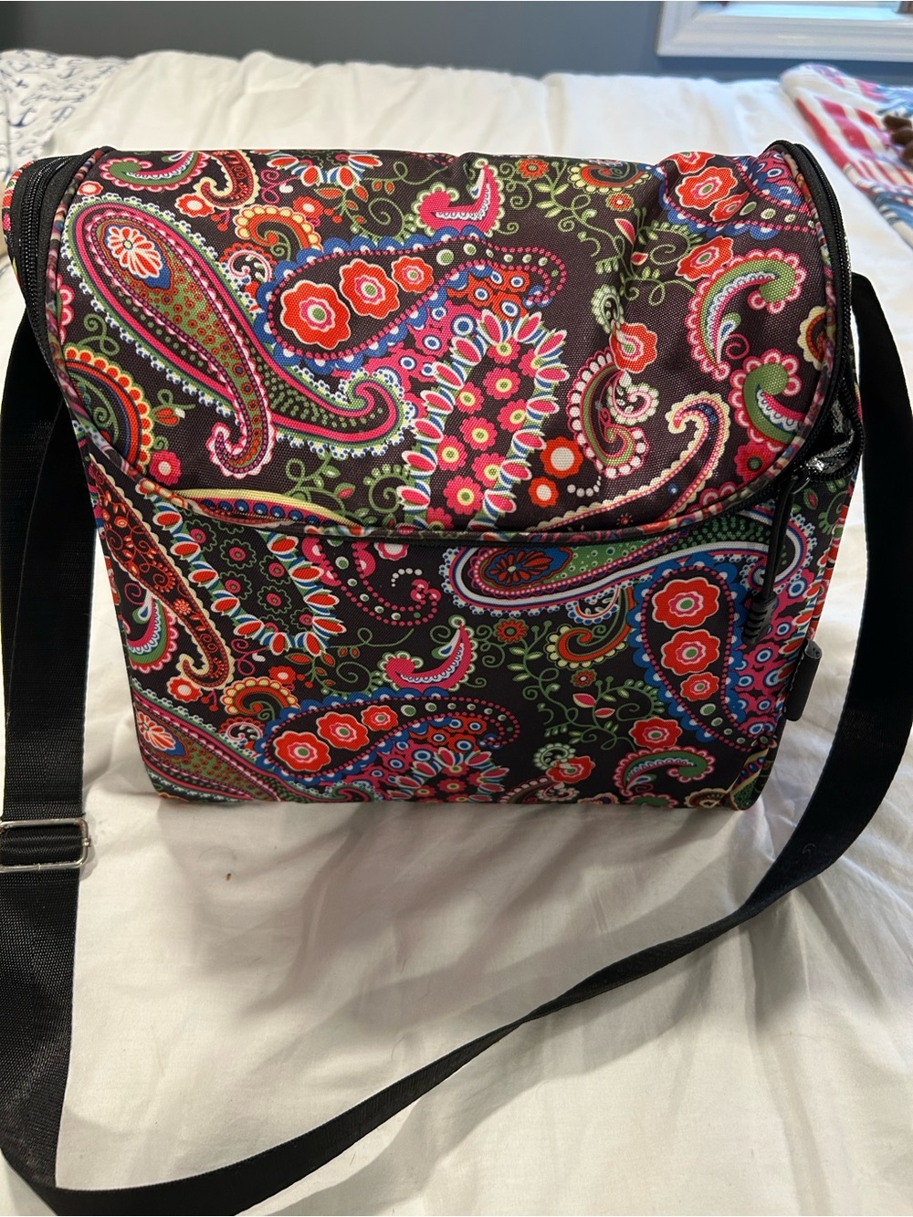Women's Paisley Crossbody cooler Bag - Black with Multicolor Floral Print